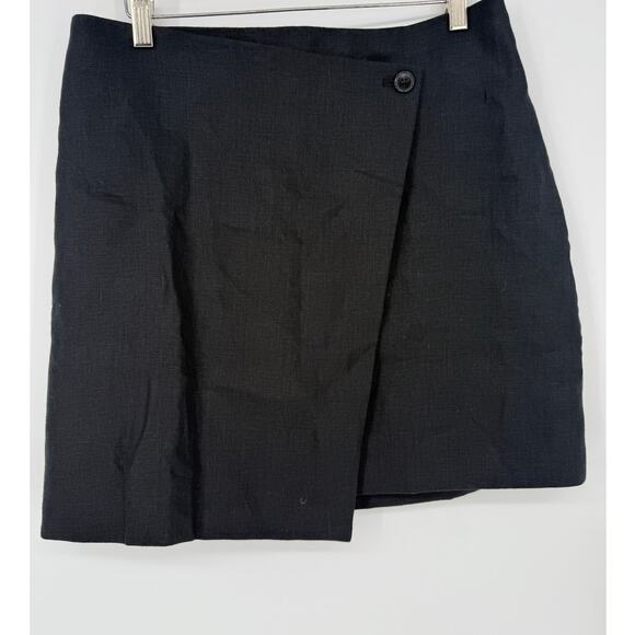 Banana Republic BR Skirt Linen Mini Wrap Button Black Professional nwt Size 8 - Picture 2 of 6